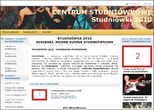 Studni�wka i suknie studni�wkowe - po�o�enie reklam w serwisie